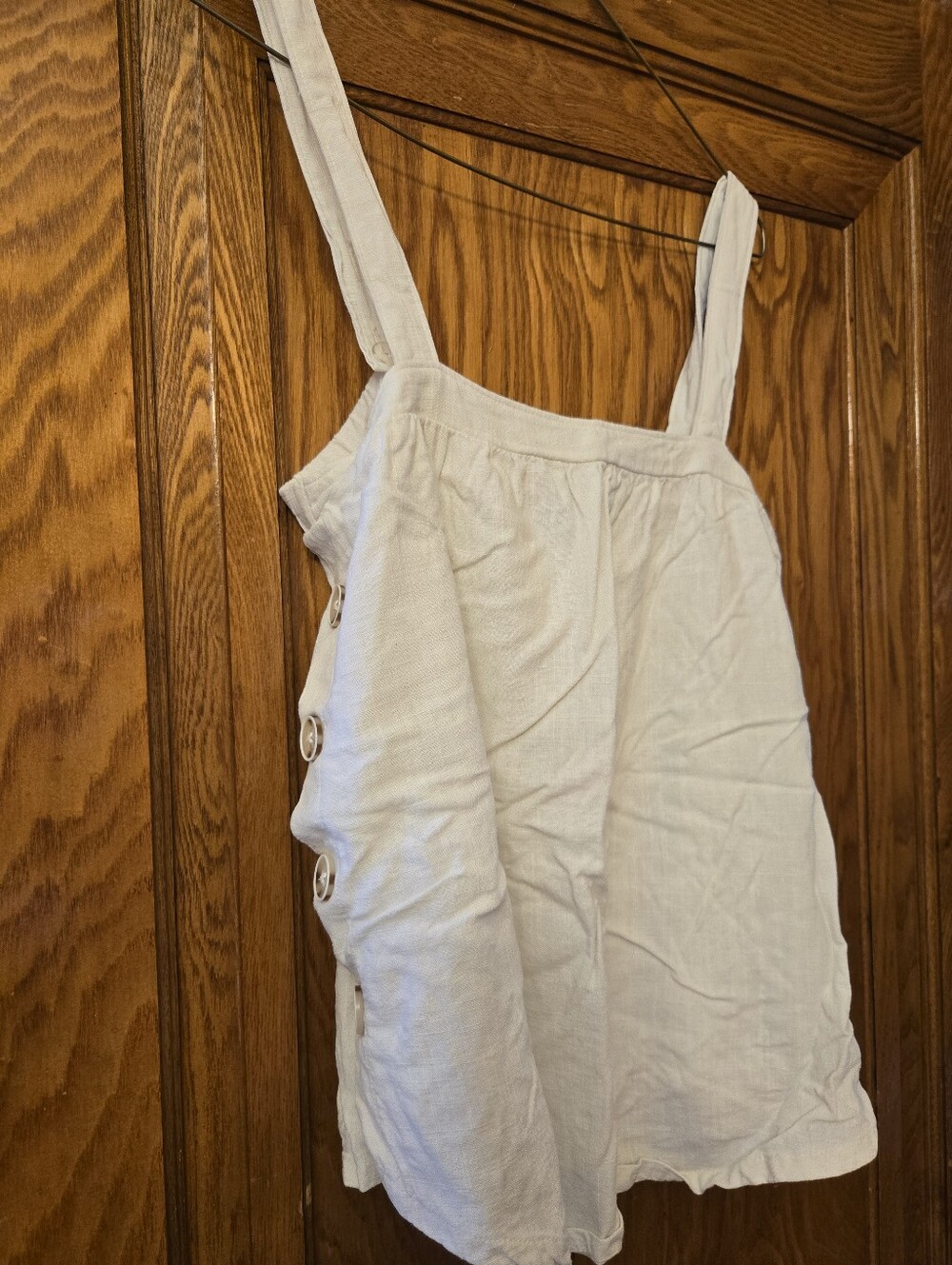 Linen Cotton Cream Blousy Tank Top With Button Detailz